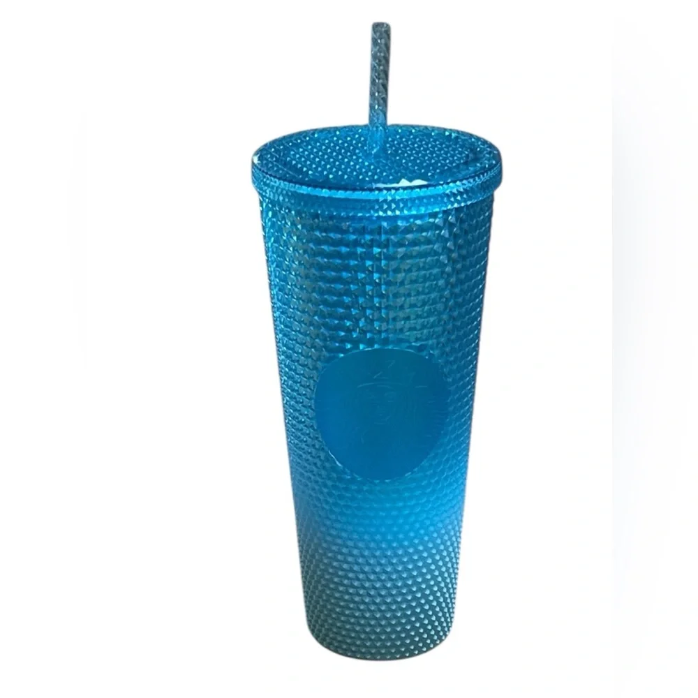Starbucks Cold Beverage Blue Ombré Textured Jewel Sparkle Tumbler w/Straw 24 oz